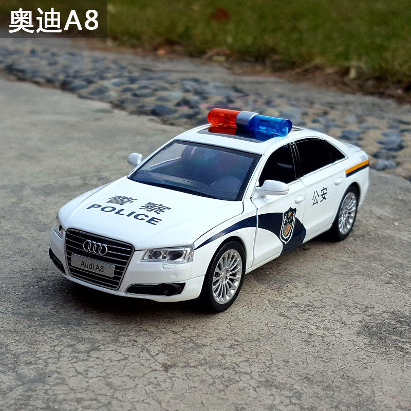 奥迪a8警车合金汽车模型生日蛋糕摆件仿真金属声光回力玩具警察车