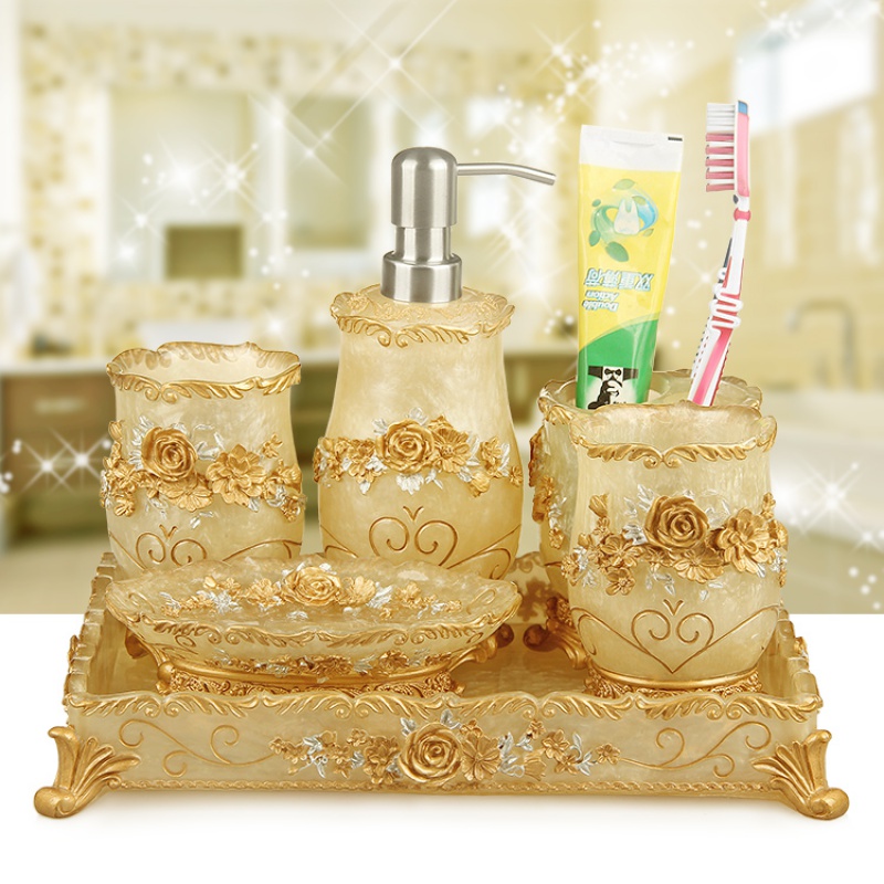 轻奢卫浴五件套卫生间闪电客欧式时尚简约家用浴室洗漱套装组合摆件