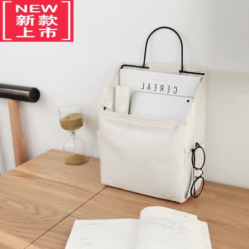 可莉允ins墙壁挂式收纳袋 宿舍墙上床头家用大号挂袋简约帆布书本储物袋图片