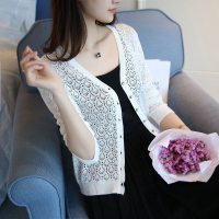 亚木2017夏季薄款韩版毛衣镂空针织开衫女宽松上衣小披肩短外套新款