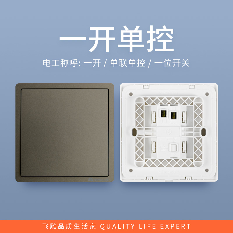 飞雕(FEIDIAO)开关插座 86型家用暗装超大面板 品意系列电源墙壁开关面板 品意灰一开单控