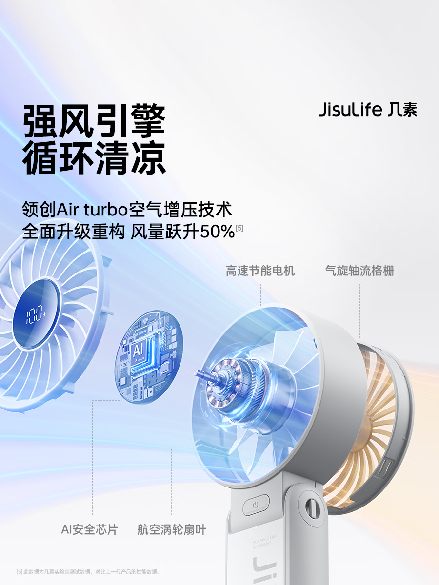 几素(JS) 5000mAh可折叠手持小风扇 LIFE7 云雾灰(单位:个)高清大图