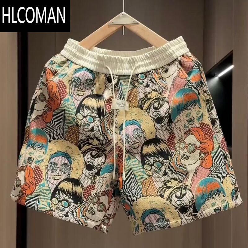 HLCOMAN男士夏季薄款2025新款美式潮牌休闲短裤网红花色运动五分沙滩裤男