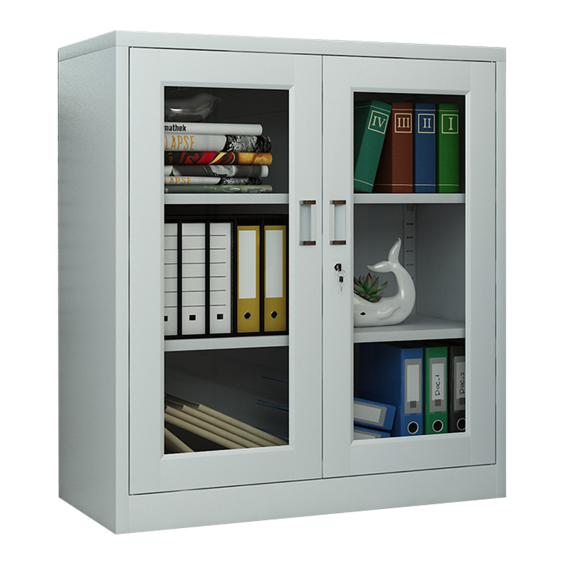 臻远ZY5062307 钢制厚板玻璃门矮柜 90*40*109cm(单位:台)灰白色