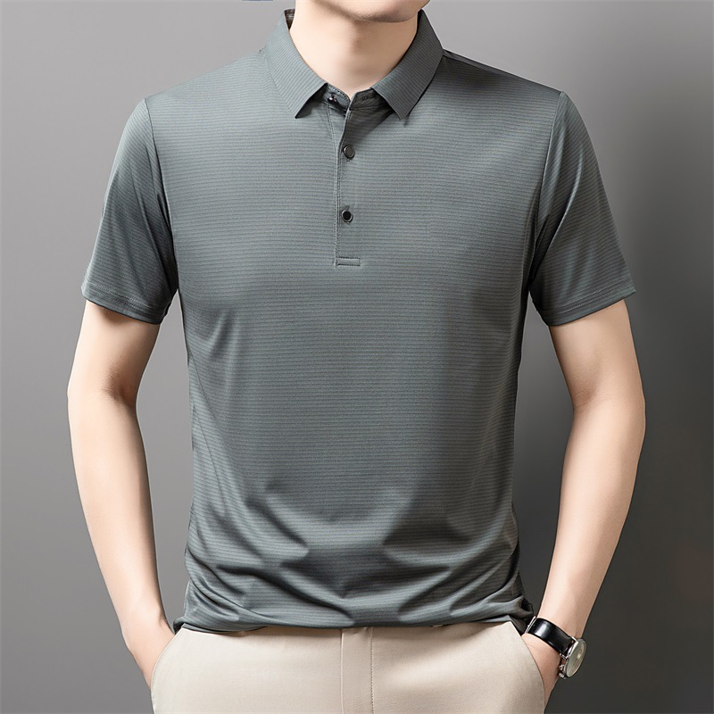 夏季短袖冰丝polo衫中年男士商务休闲翻领t恤男衬衣领爸爸装 灰色 2XL
