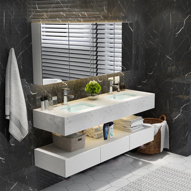 定制双盆实木智能浴室柜组合酒店卫生间挂墙式洗漱台洗手盆卫浴柜闪电