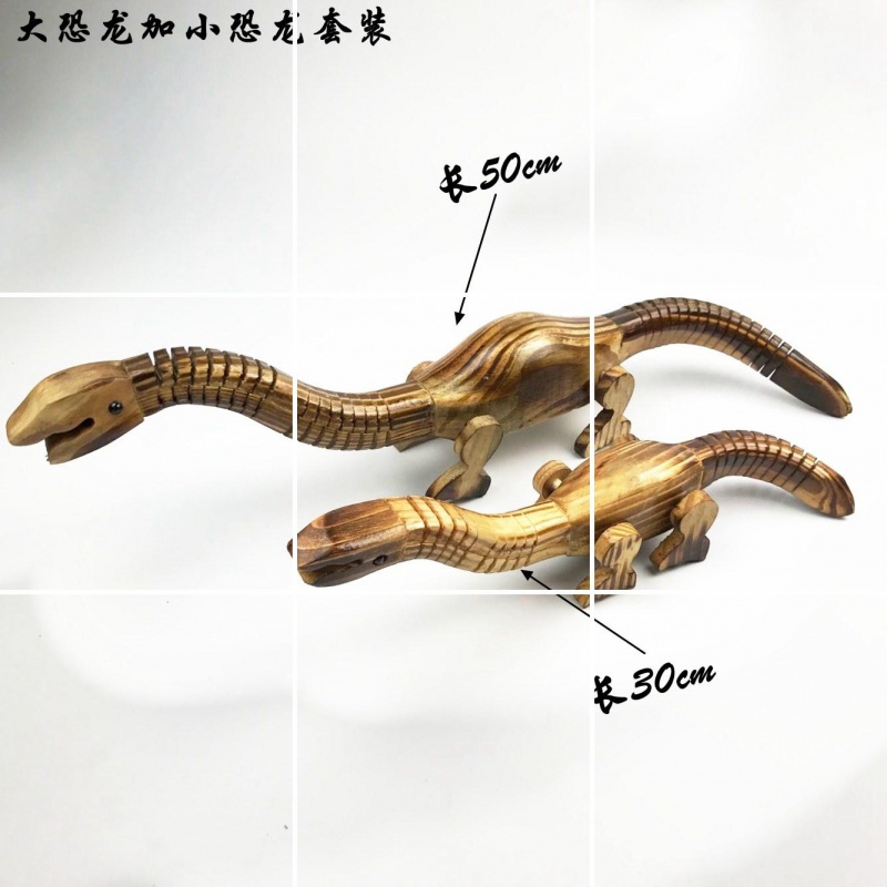工艺摆件海豚恐龙鳄鱼模型仿真木质玩具儿童松鼠木制木头鱼鲨鱼 棕黄色大小鳄鱼一对两只高清大图