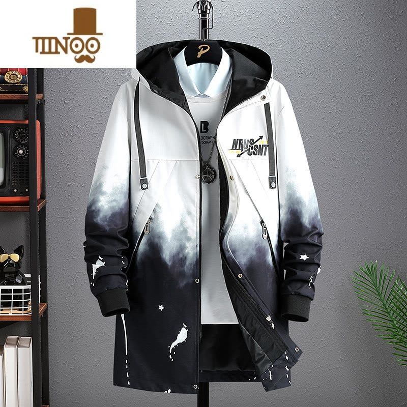 YANXU男士2023秋季新款外套潮流风衣青少年学生中长款英伦帅气风衣服男图片