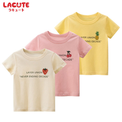 乐可爱夏季新款女童宝宝短袖t恤衫儿童服装1-3-5-7岁女宝宝纯棉衣服