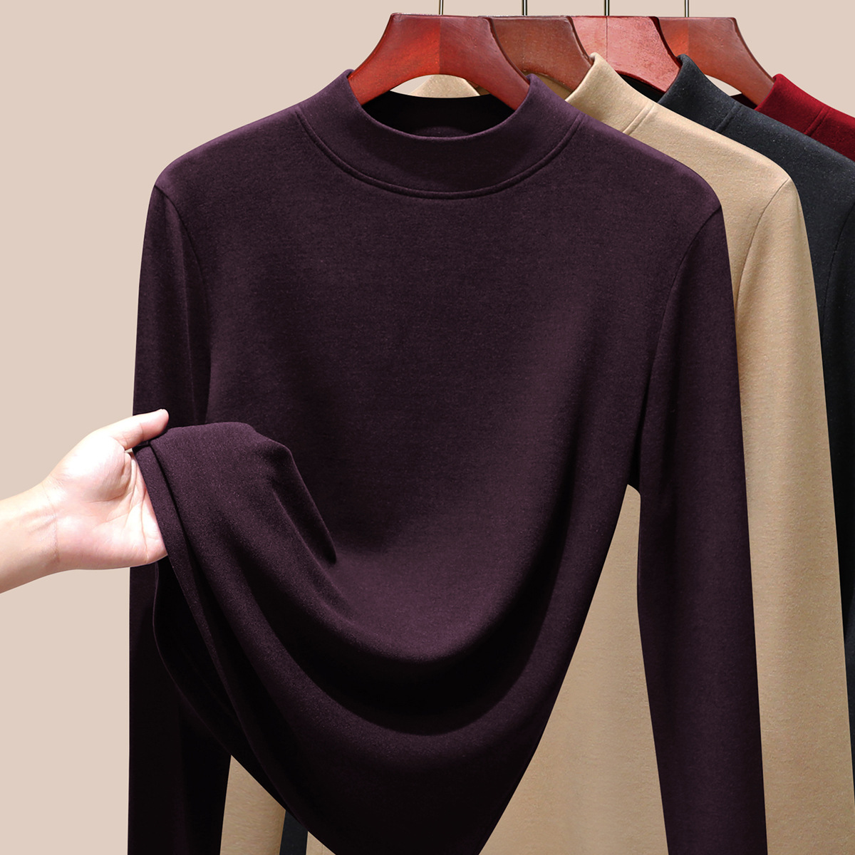 半高领羊毛蚕丝保暖内衣女加厚加绒打底衫暖绒发热内搭上衣冬1688 龙葵紫 XXXXXXL