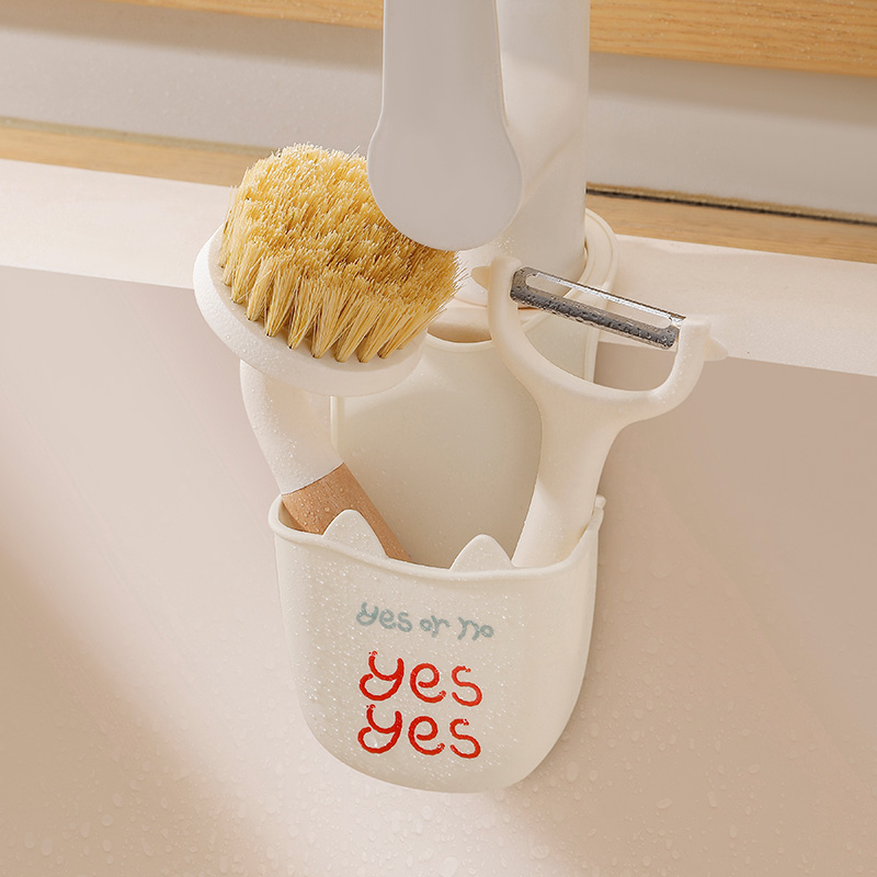 厨房用品沥水挂袋水池龙头海绵百洁布置物架吸盘壁挂收纳挂篮免打孔高清大图