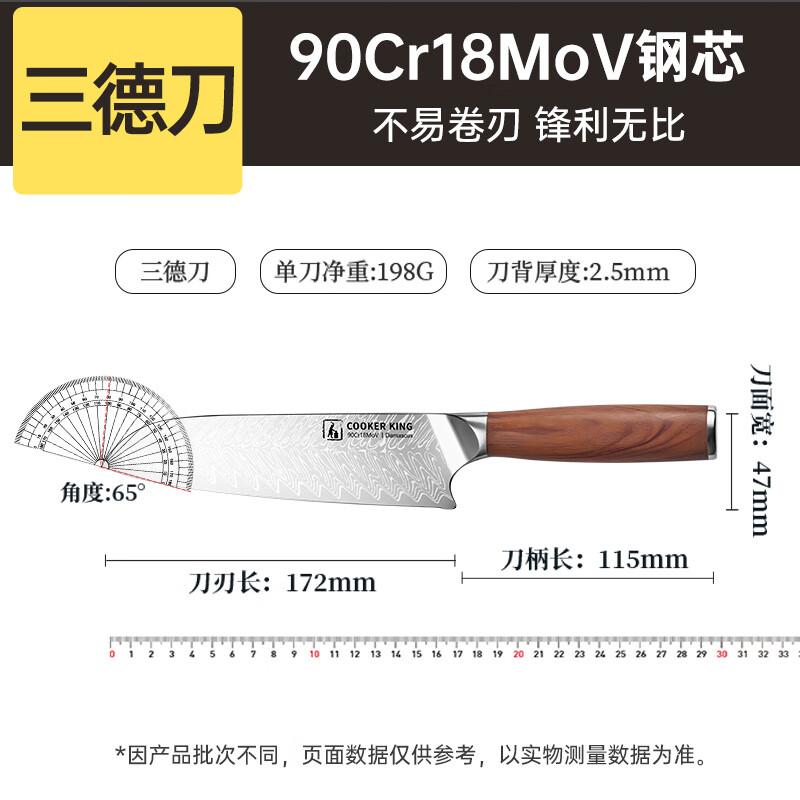 炊大皇大马士革菜刀鱼纹刀具切片刀三德刀厨师女士专用小厨刀高清大图