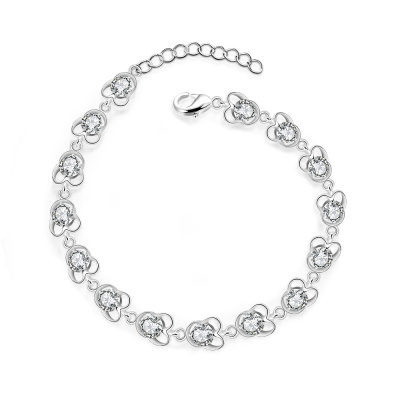 H375 Fashion Bracelet简约花朵锆石手链欧美外贸镀925纯银女首饰送女朋友七夕情人节礼物