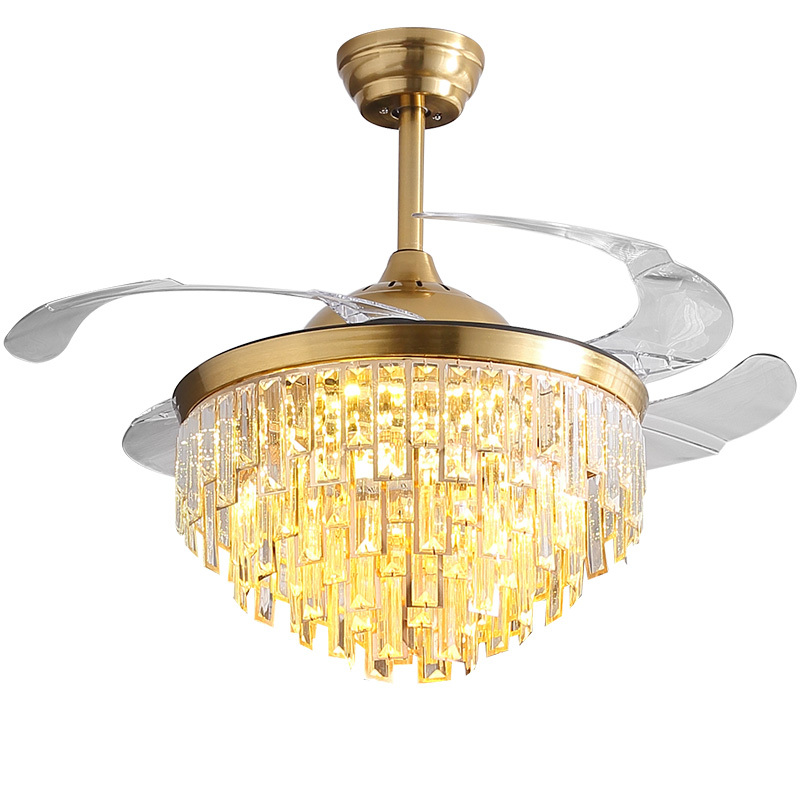 水晶隐形灯吊扇灯卧室客厅妖怪餐厅带电风扇吊灯灯风扇