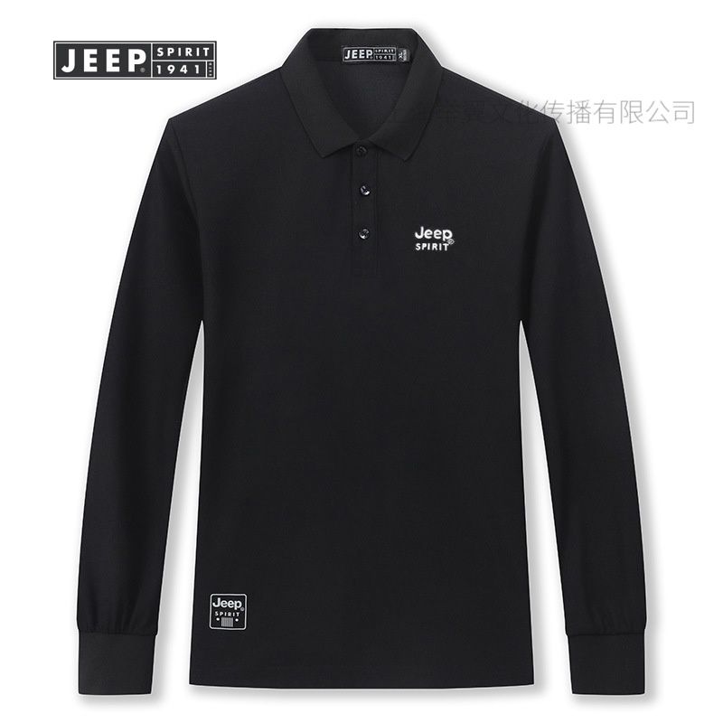 JEEP SPIRIT2024春秋男士长袖翻领纯色T恤宽松休闲加厚保暖Polo衫高清大图