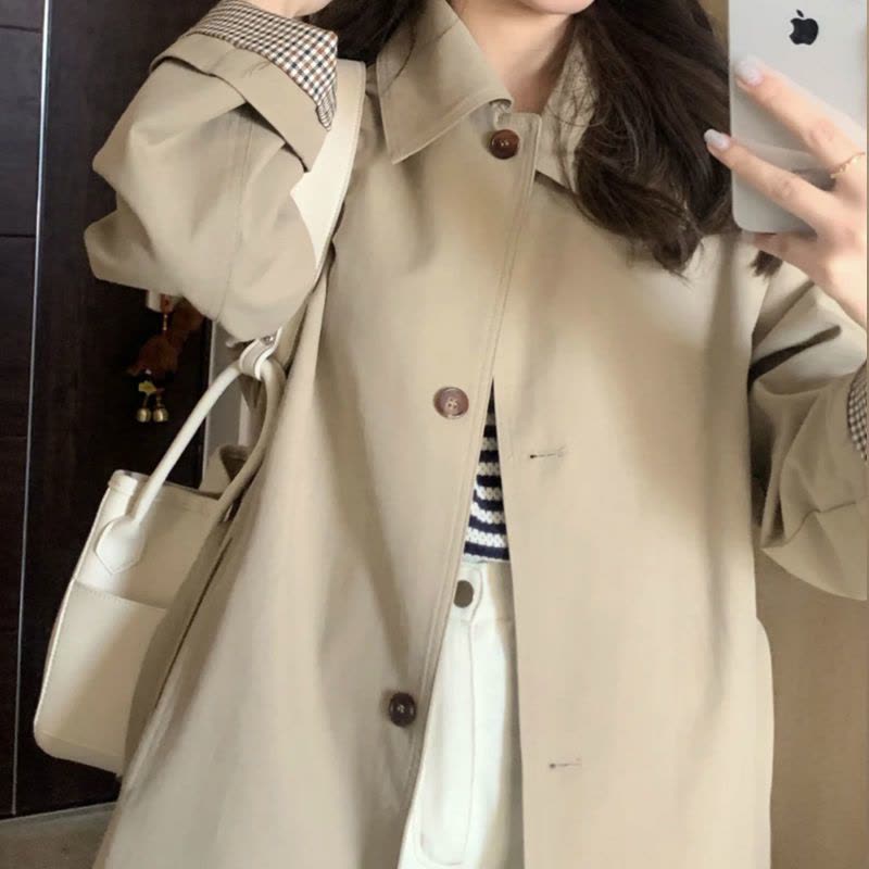 早秋风衣外套女2021年新款春秋季卡其色小个子韩版秋款中长款黑色图片