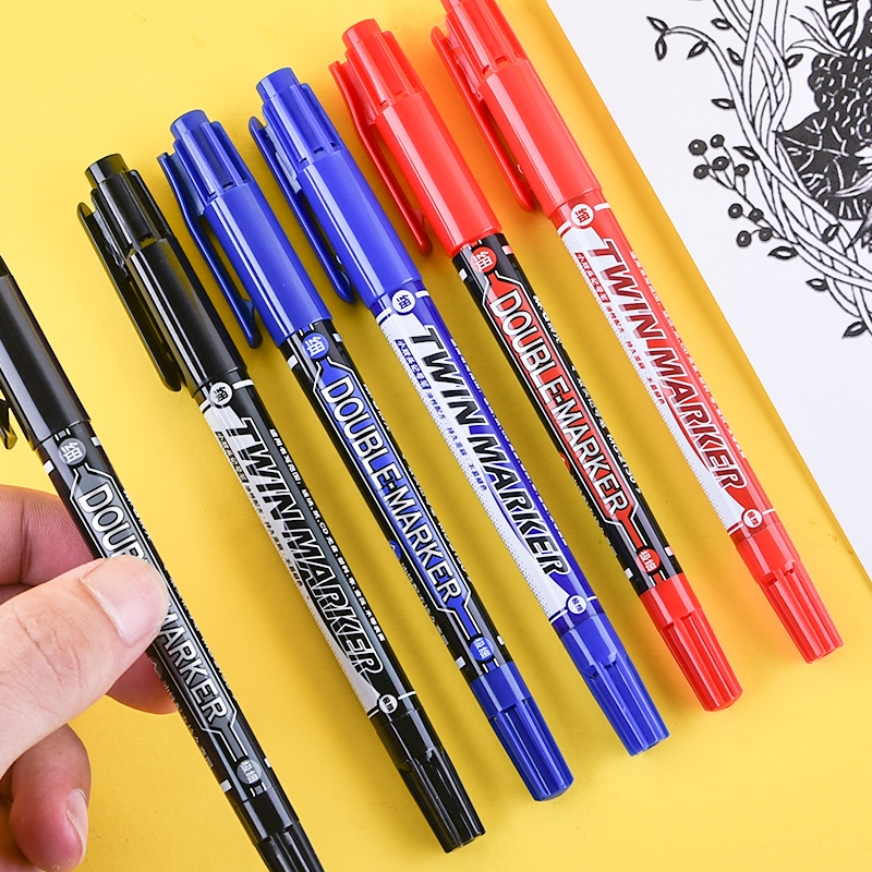 晨光记号笔勾线大头油性小双头黑色红细儿童绘画防水mg2130