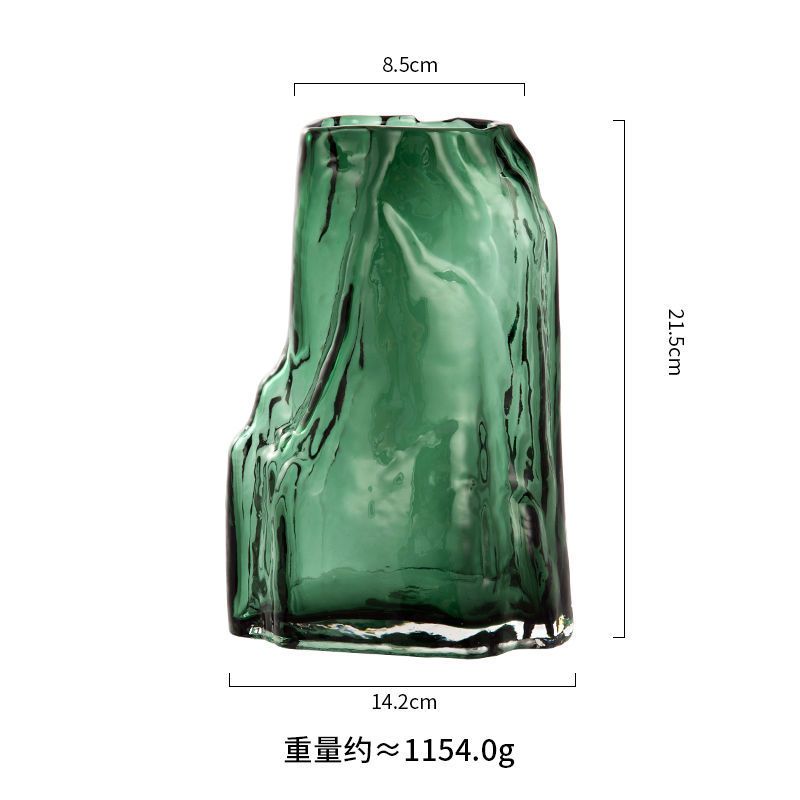 [送四件套]轻奢简约玻璃花瓶透明水养客厅桌面插花摆件鲜花花器 小号绿色