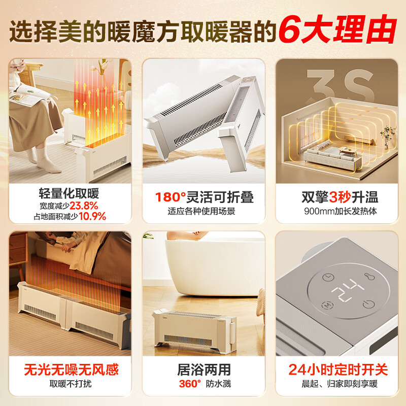 美的(Midea)踢脚线取暖器 家用遥控折叠电暖器电暖气浴室防水暖气片全屋大面积电暖风电热移动地暖 HDU20VR高清大图