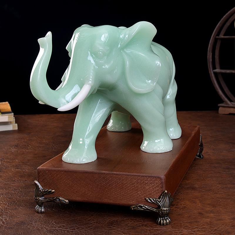 家柏饰corated玉石大象摆件一对客厅玄关酒柜装饰工艺品摆件家居象