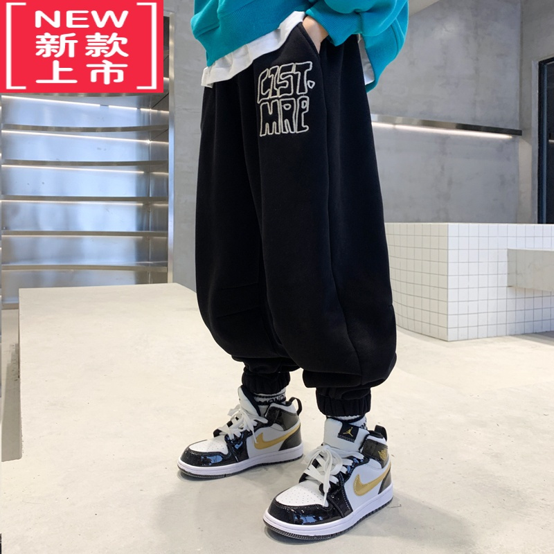 可莉允儿童装男童加绒裤子秋冬款2022新款运动加厚冬装中大童保暖棉卫裤保暖裤