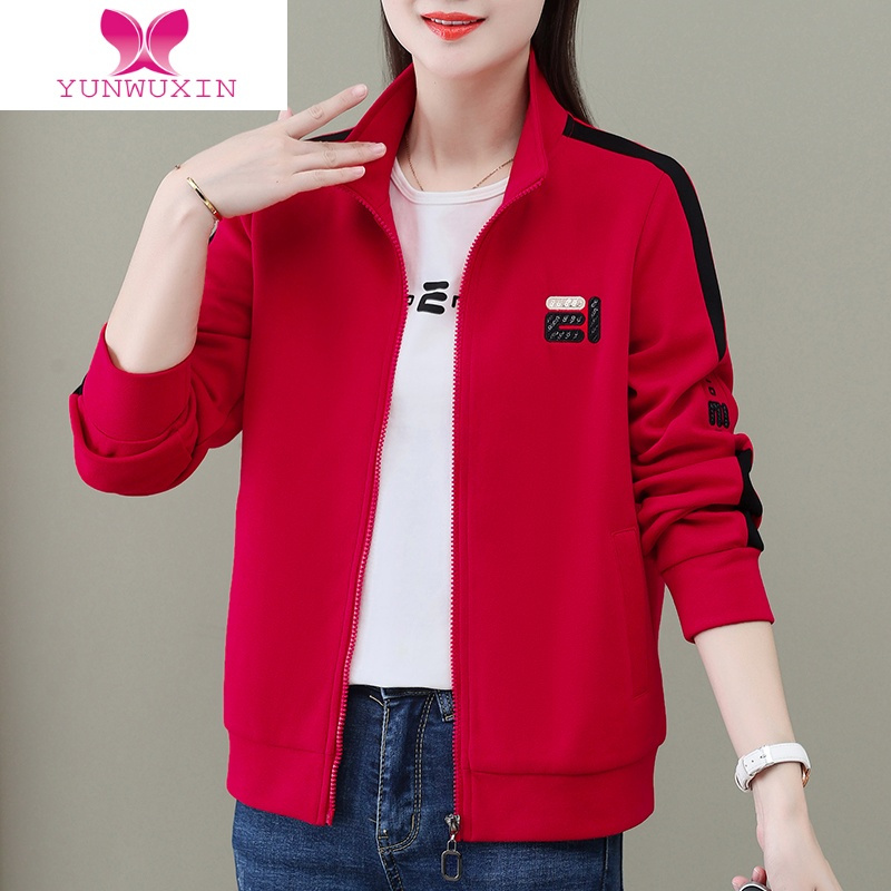YUNWUXIN拉链开衫卫衣女薄款2022年新款秋季女装黑色上衣立领女士外套