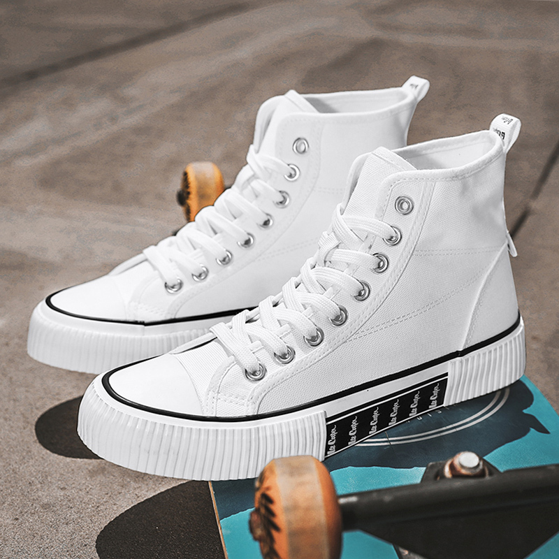 述雅高帮帆布男鞋夏季潮流韩版小白平底板鞋百搭休闲秋季白色布鞋潮鞋