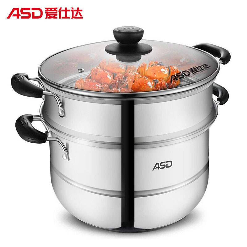 爱仕达 蒸锅蒸笼 不锈钢蒸馒头二层锅 大号蒸屉家用双层 电磁炉蒸锅燃气通用 QVL1526(WG)
