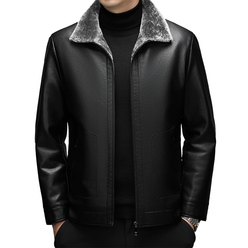 免费试穿 海宁真皮皮衣男士皮毛一体冬季绵羊皮翻领皮草加厚加绒皮夹克外套高端外套正品官方旗舰店高清大图
