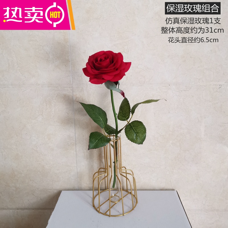 Ins北欧风创意花瓶铁艺水培架金色店铺室内花艺玻璃桌上假花摆件fenghou 保湿玫瑰组合小报价 参数 图片 视频 怎么样 问答 苏宁易购