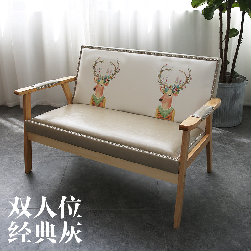 甜品奶茶店简约咖啡厅洽谈桌椅组合皮休闲沙发茶几办公室双人卡座 【双人】经典灰-皮质_官方标配