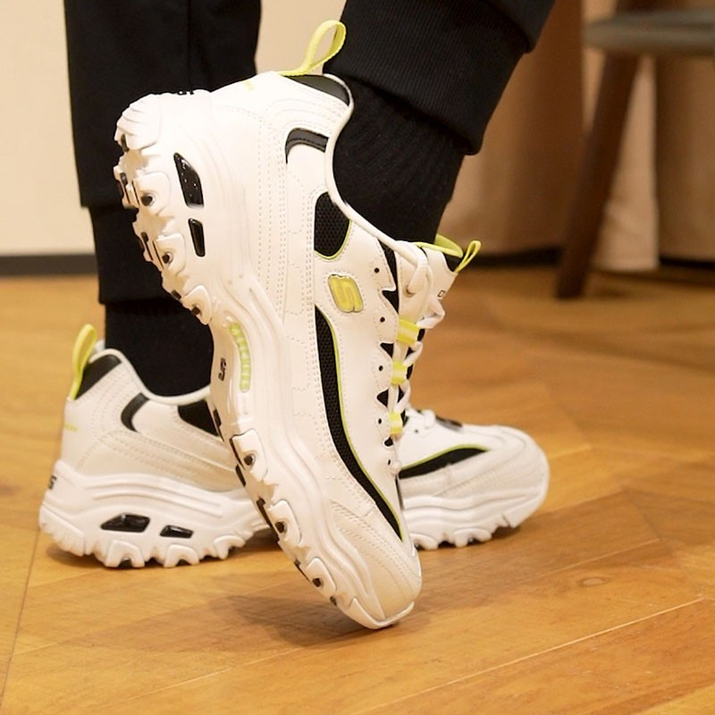 Skechers斯凯奇男鞋2021春夏厚底熊猫鞋老爹鞋大网眼透气小白鞋运动休闲鞋666142