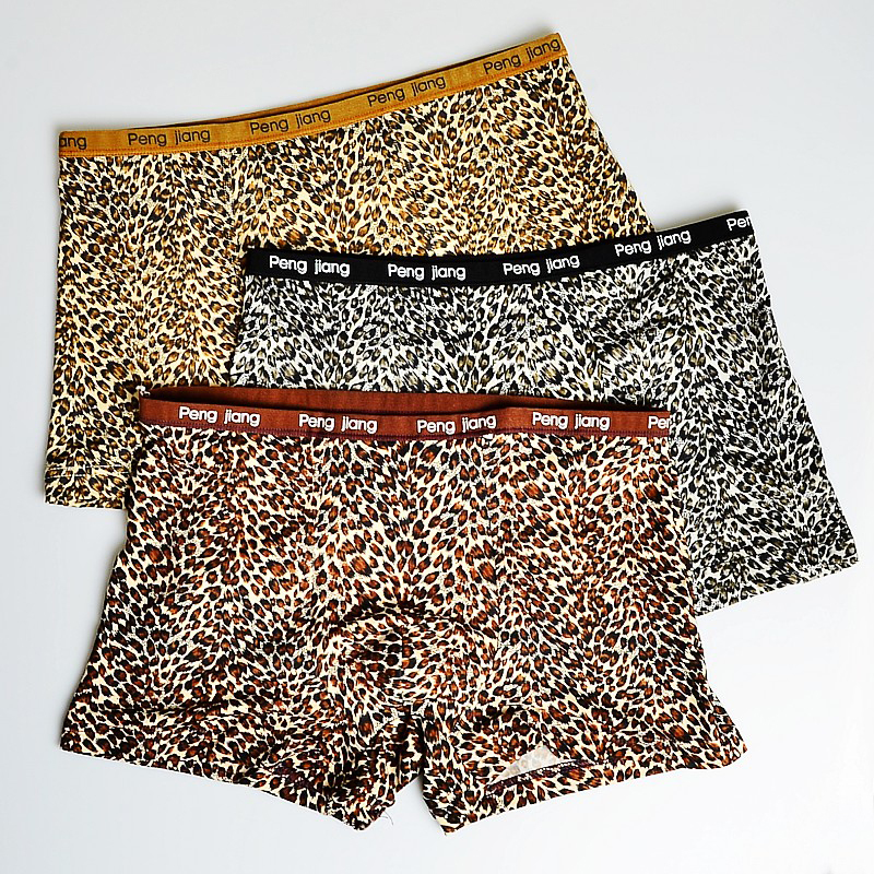 条装时尚休闲款豹纹面料比纯棉柔软透气男士平角内裤