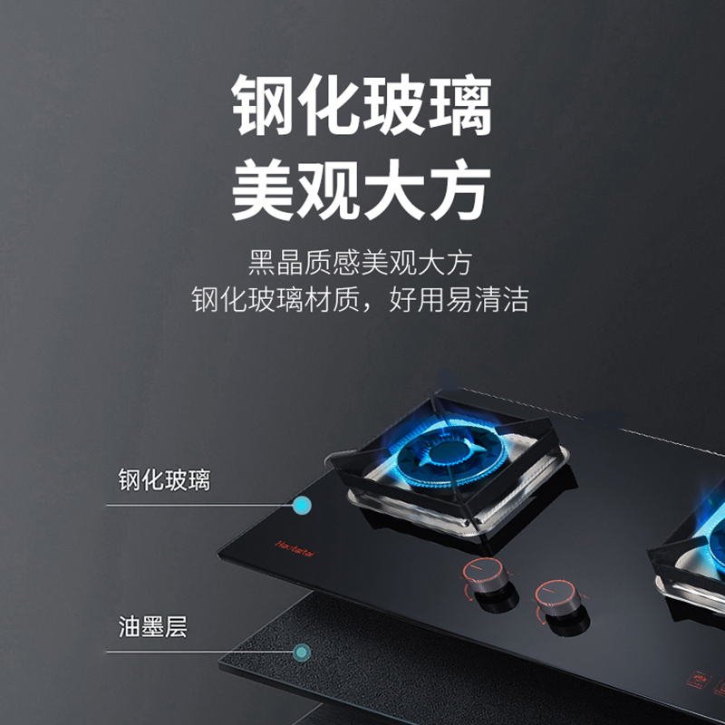 Haotaitai燃气灶JZT-2109B1(天然气) 聚焰猛火 一级能效 5KW大火力 钢化玻璃 童锁保护 防烫标识