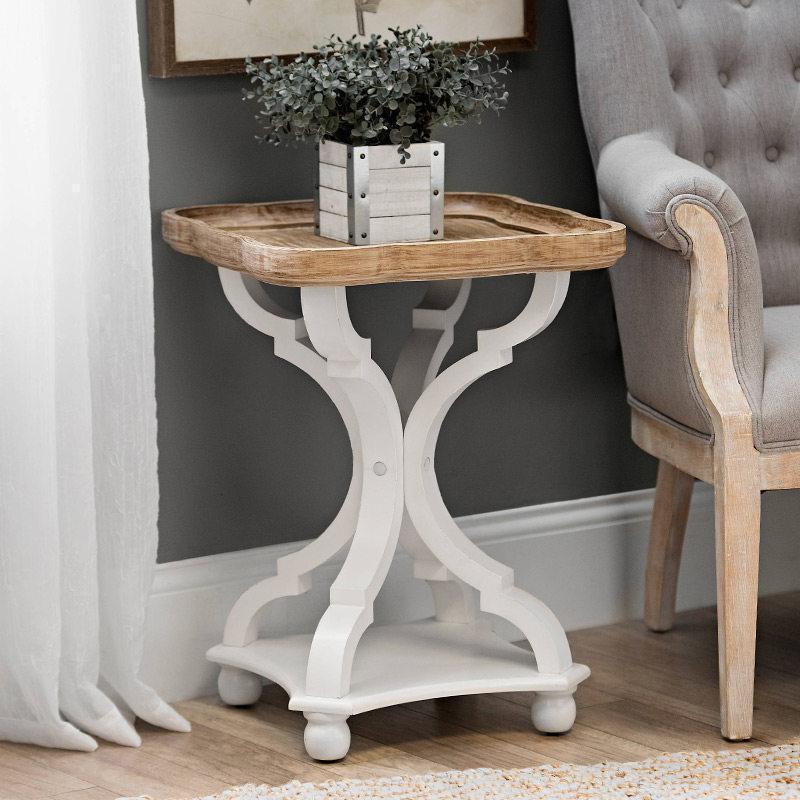 森美人法式乡村做旧边几 美式复古原木色小茶几边桌 床头柜高清大图