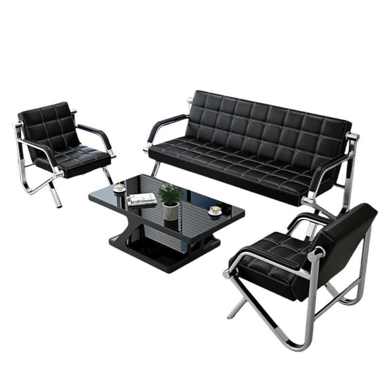 智叶舟办公沙发组合175*76*78cm(3+1+1+茶几)套高清大图