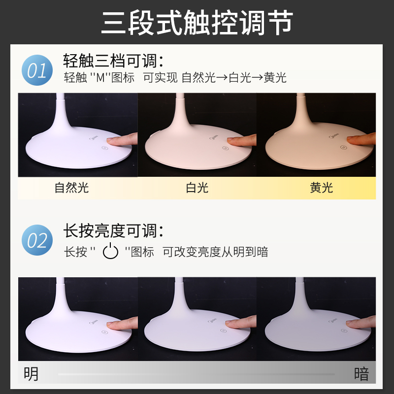 美的（Midea）LED护眼台灯双灯头学习读写台灯宿卧室床头学生学习灯5W自然光（3300-5000K）定时延时关灯