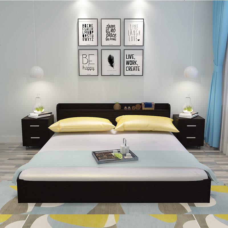 现代简约板式床1.5米榻榻米床1.2米1.8米双人床高箱储物床收纳床图片