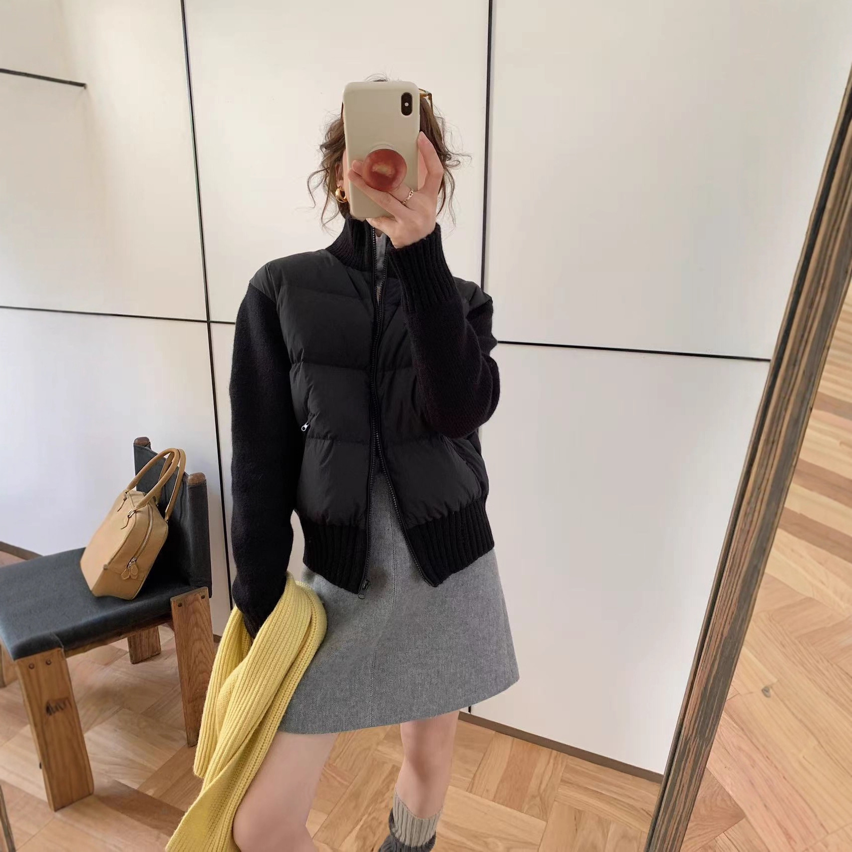 韩系针织拼接羽绒服女2025秋冬新小个子短款90白鸭绒马甲外套百搭高清大图