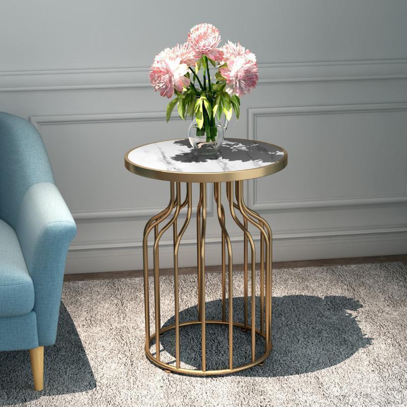 森美人北欧大理石边几角几阳台小茶几边角柜客厅沙发双层边柜床头柜轻奢 拉拉白（纳米金架单层）