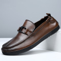 2024春季新款乐福鞋男士时尚商务休闲皮鞋男透气舒适一脚蹬豆豆鞋 深棕色 44