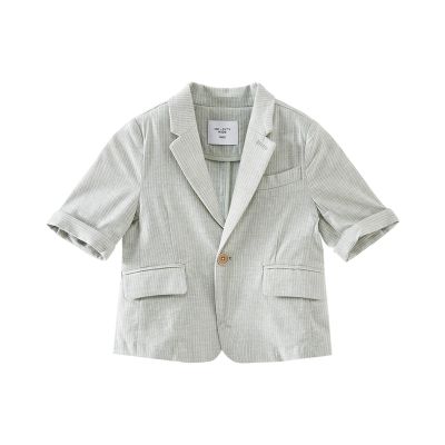 【2件2折价:69】米喜迪mecity童装夏男童棉麻夏季校服套装小孩主持礼服 柔绿 130/64