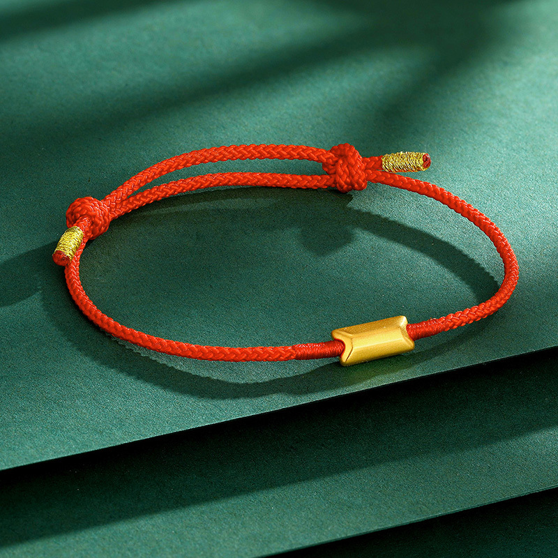 梦金园黄金暴富小金条本命红绳手串女时尚小金砖足金手链