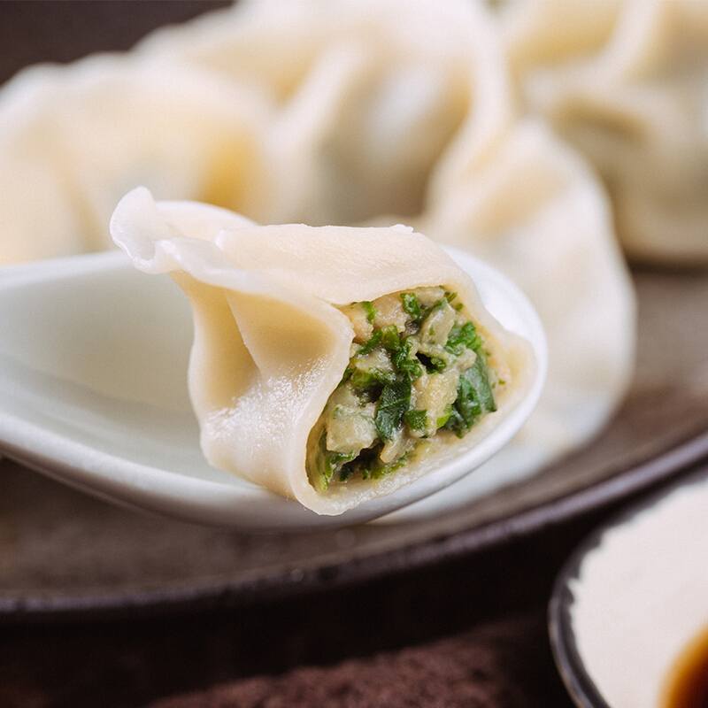大娘水饺手工捏制荠菜猪肉饺 800g(蒸饺 饺子 煎饺 锅贴 早餐 火锅食材)