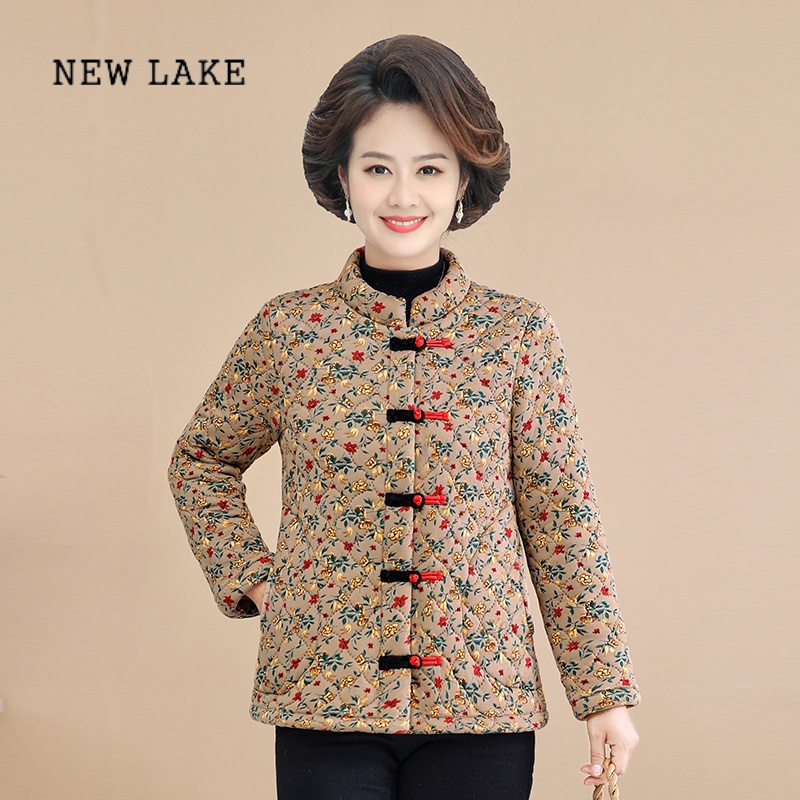 newlake中年妈妈季小棉衣加绒保暖对襟盘扣唐装棉服短款中老年女棉袄