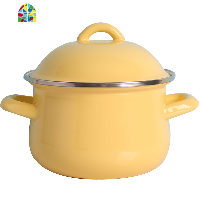 丨日式迷你马卡龙色小汤锅 搪瓷 加厚珐琅双耳汤粥锅