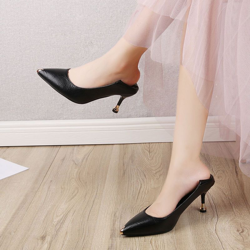 尖头高跟鞋女细跟韩版小清新百搭新款单鞋女黑色2厘米992款35标准码数