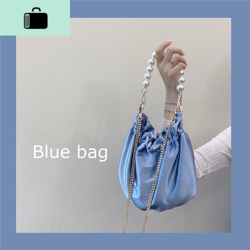 包包女2020夏丝绸面料珍珠手提包凹造型褶皱链条云朵包单肩斜挎包NEW LAKE 雾蓝_810 雾蓝