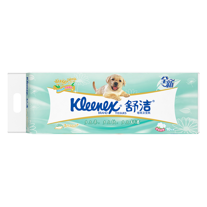 舒洁(Kleenex)绿茶洋甘菊印花卫生纸清香有芯3层10粒*5提卷纸厕纸50粒 家庭装高清大图