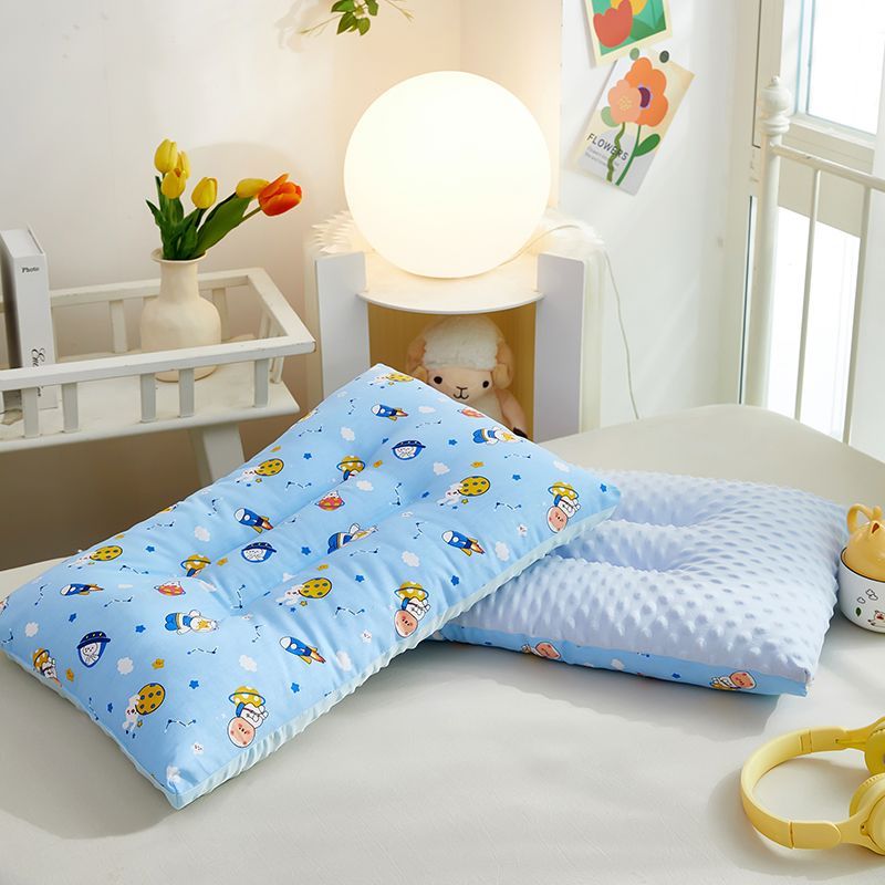 全棉豆豆儿童枕头凉感丝枕芯1-12岁婴儿幼儿园小学生枕_862 40x60cm【枕芯+枕套】可拆洗 畅游太空-蓝【A面棉B面凉豆豆】